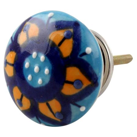 Mustard Flower Flat Ceramic Cabinet Knob